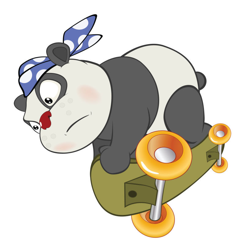 抽象矢量可爱的滑板熊猫卡通插图设计
