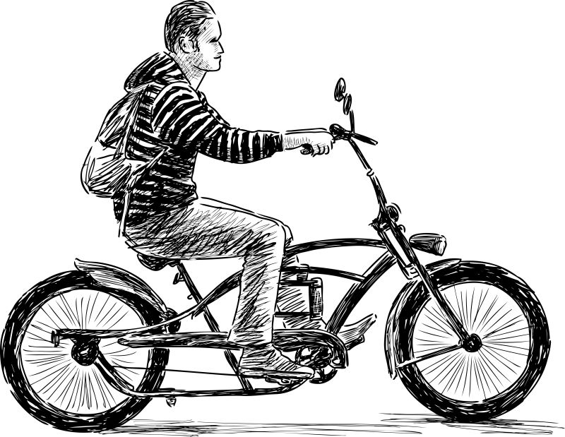 抽象矢量现代骑轻型摩托的男人素描插图