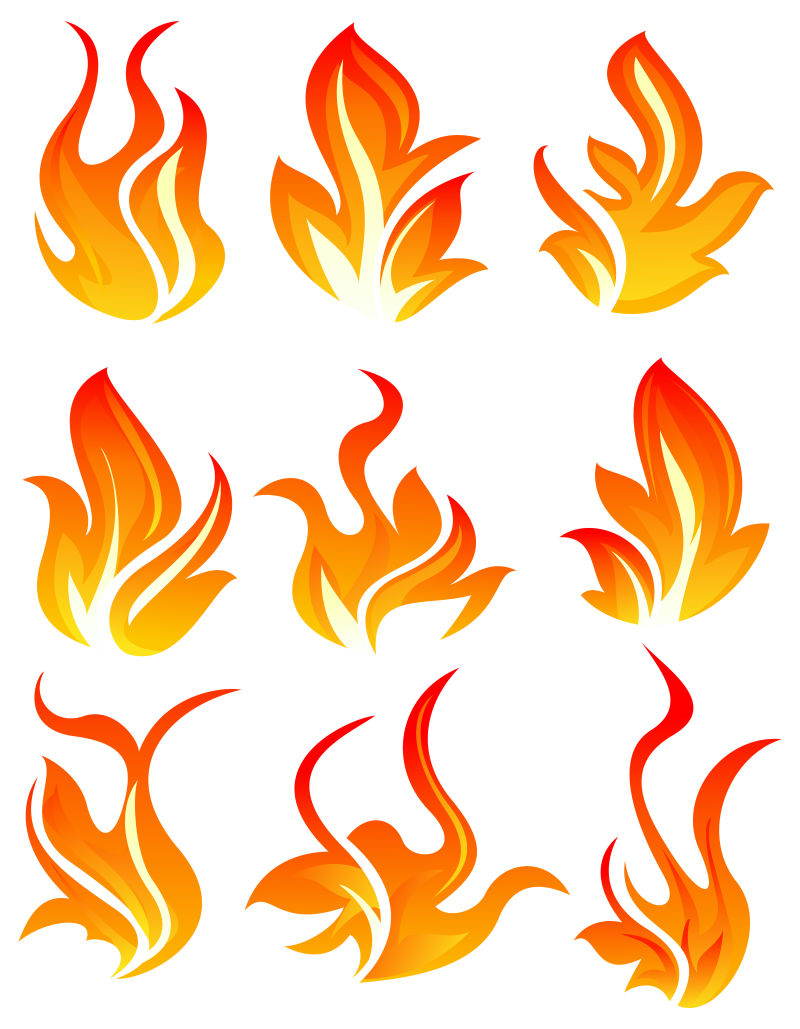 抽象矢量九种燃烧的火焰设计插图