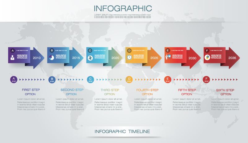 矢量信息图形时间线设计模板与三维纸标签和图形6步骤选项-用于工作流布局图信息图业务信息图流程图流程图时间线图表