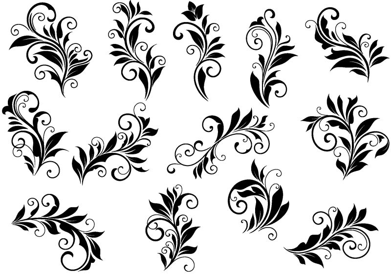复古花卉图案和叶状复古小插页-单独设置在白色背景上