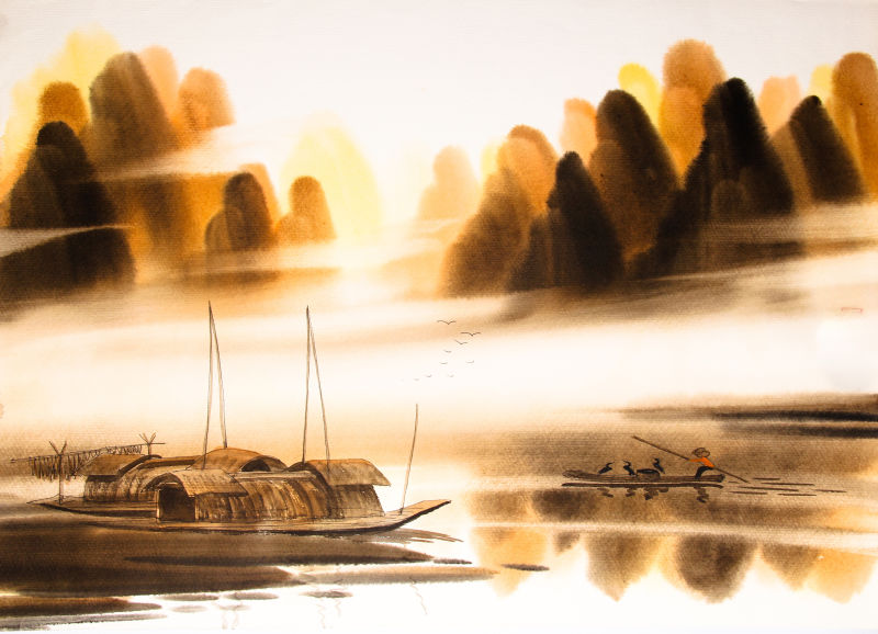 中国山水水彩