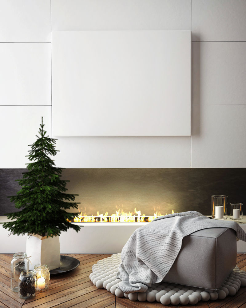 样机在时髦的室内背景海报架圣诞装饰3D渲染