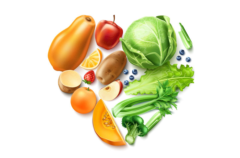矢量现实健康食品有机水果混合物