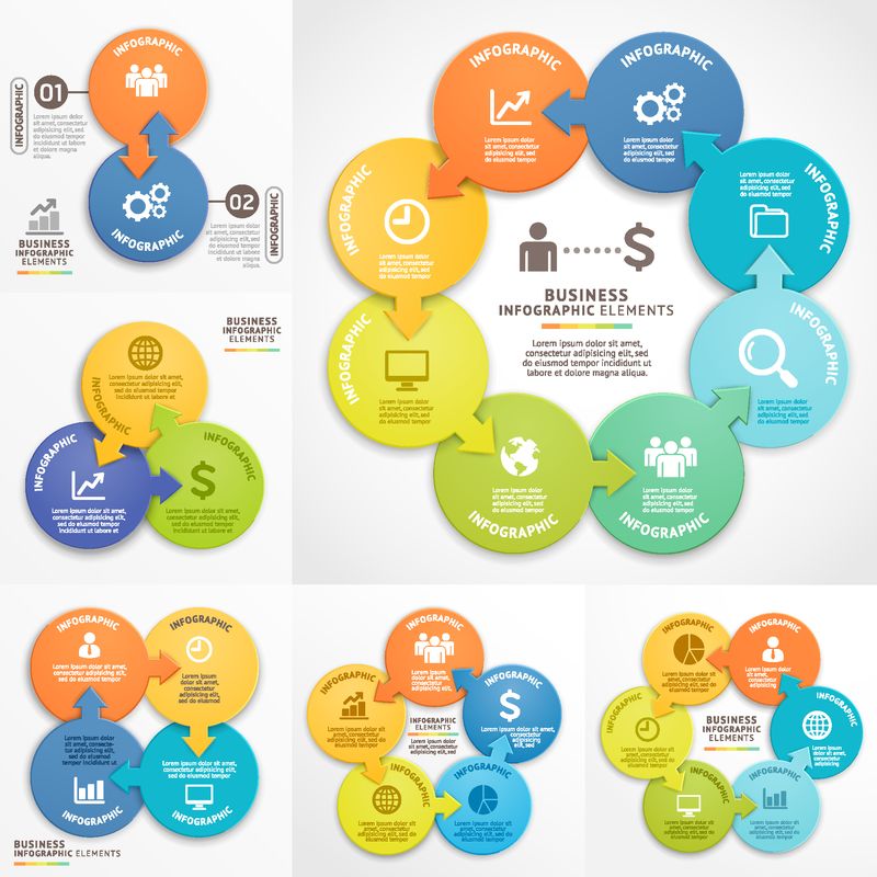 业务信息图形设计模板-矢量图-可用于工作流布局图表编号选项启动选项Web设计