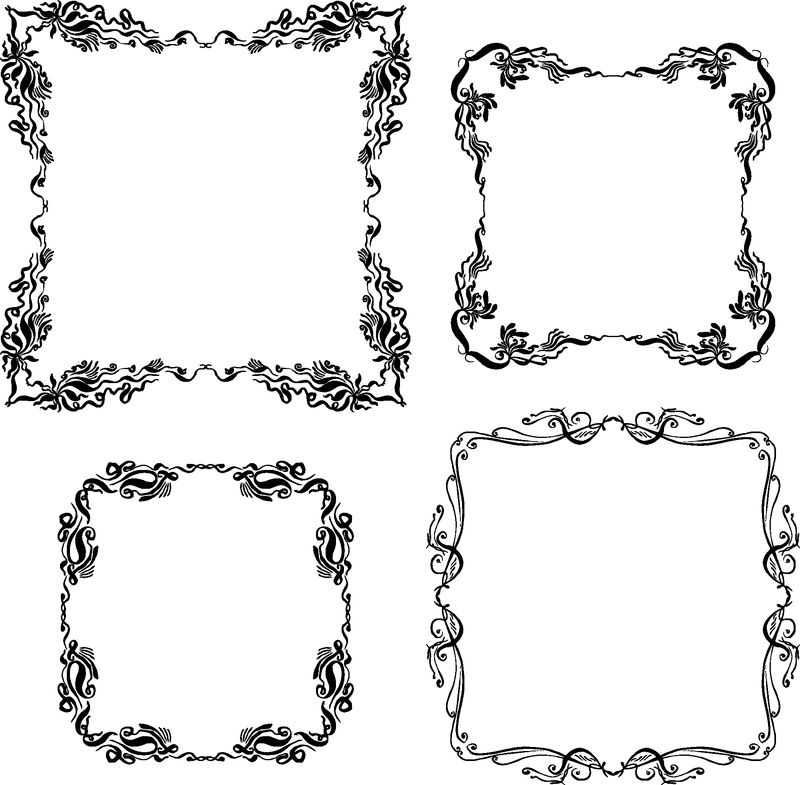 一套装饰性复古框架-白色背景上的手绘矢量图