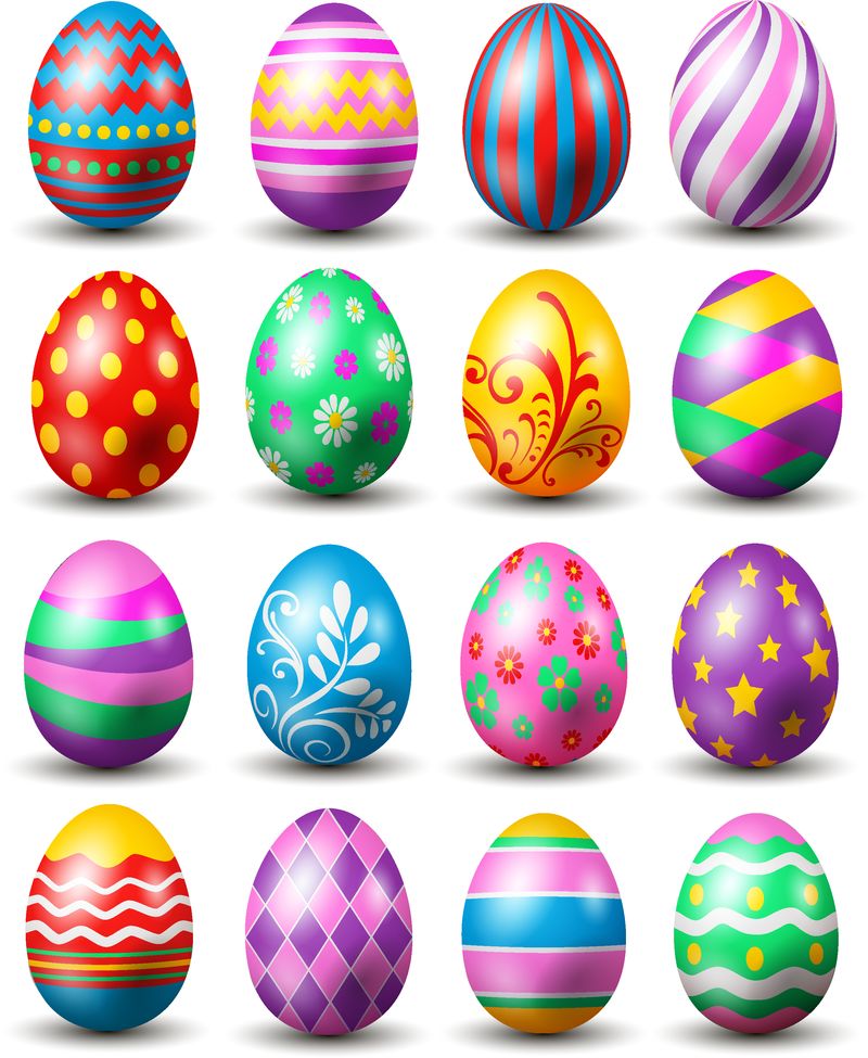 复活节快乐的矢量图-白色背景上不同质地的复活节彩蛋
