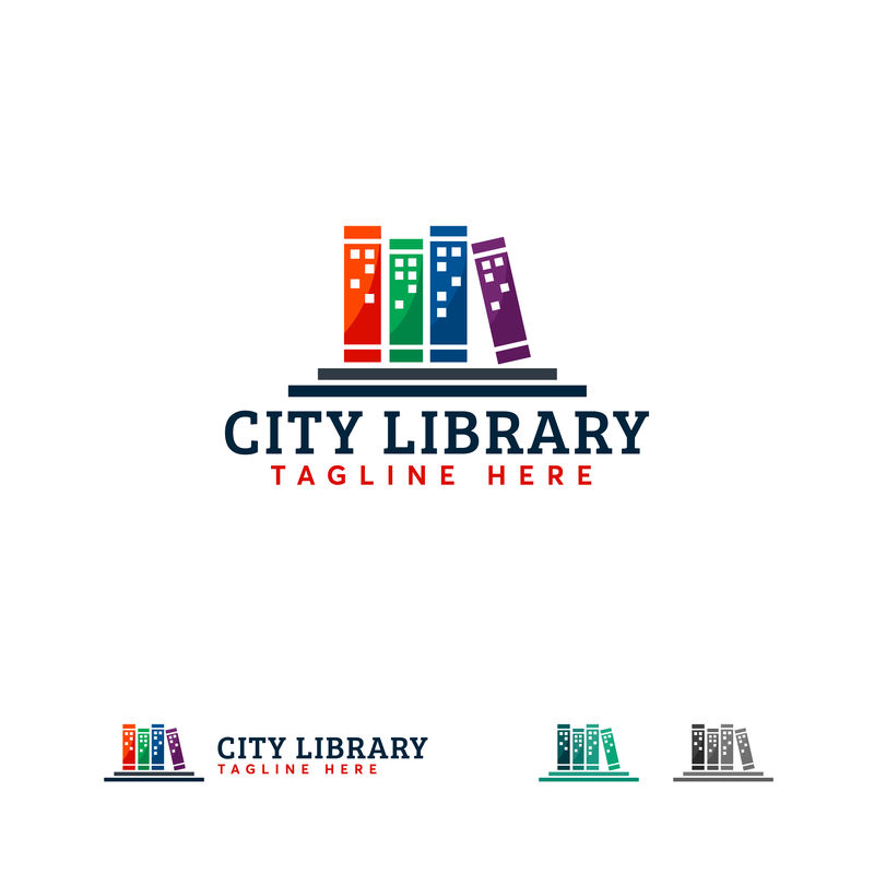 市图书馆标志设计模板-城市标志符号的书图标