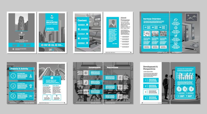 小册子创意设计-多用途模板-包括封面封底和内页-时尚简约的平面几何设计-垂直A4格式