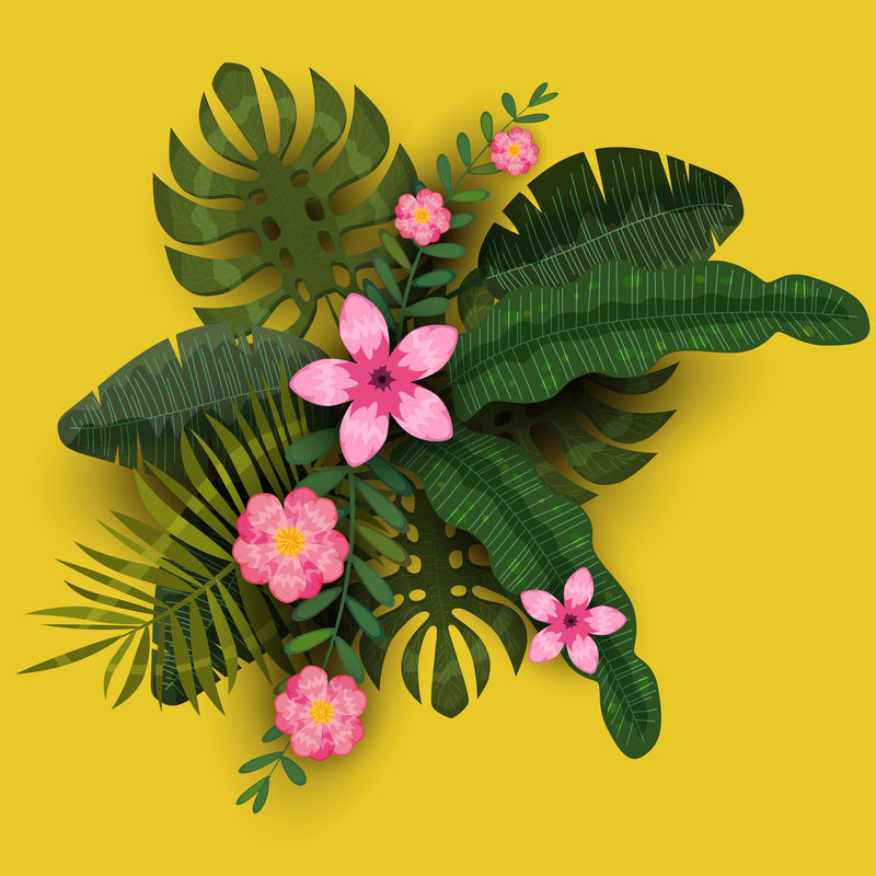 夏季流行的模板外来植物和芙蓉花热带背景趋势模式丛林矢量插图独立海报横幅传单邀请