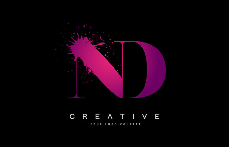 紫色粉红和N-D字母标志设计水彩泼墨