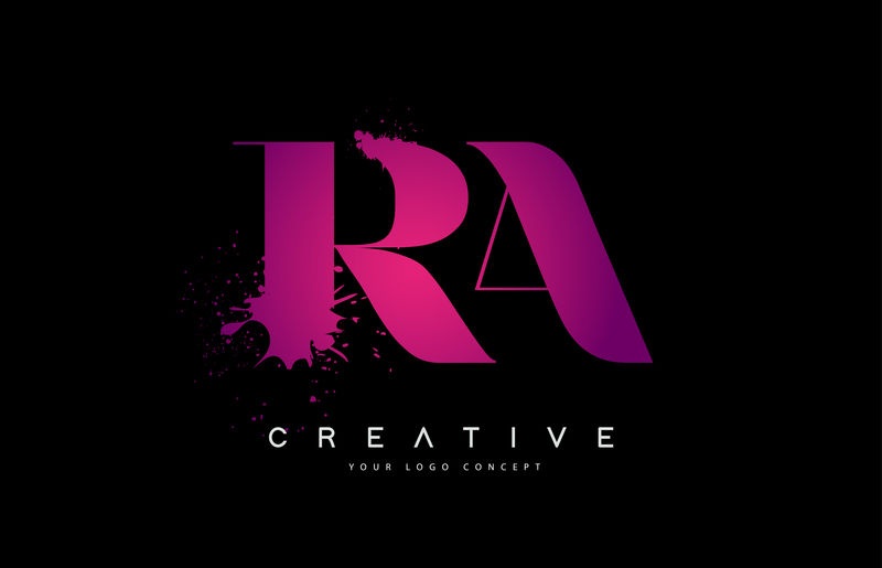 紫色粉红RA R A字母标志设计水彩泼墨