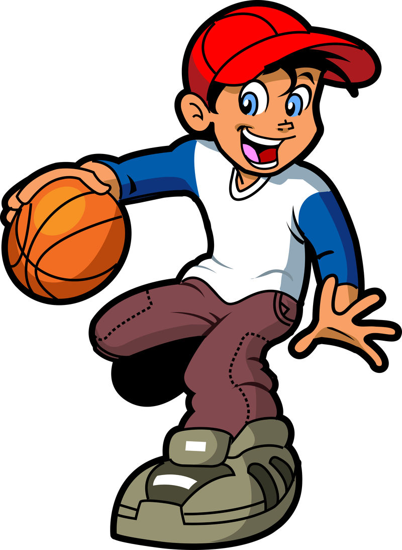 男孩运球篮球