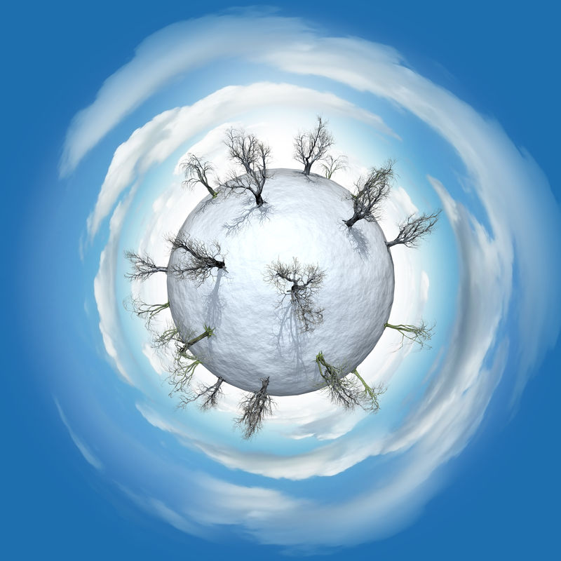 微型行星-无叶冬树-蓝天白云背景