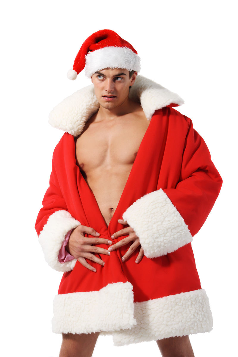 戴圣诞老人帽子的性感肌肉男