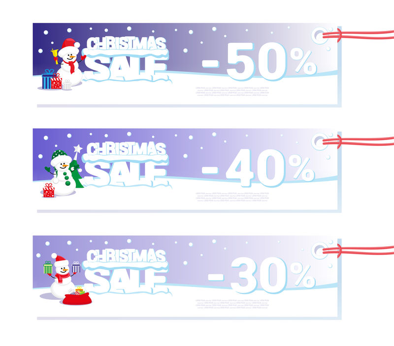概念横幅圣诞节销售设计价格标签或海报与雪人和文字大字母对雪矢量图解
