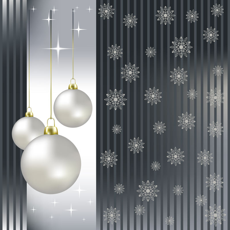 银色背景的圣诞球和雪花