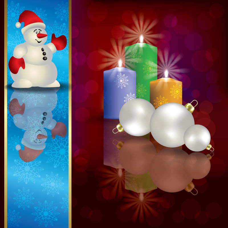 圣诞背景雪人装饰和蜡烛