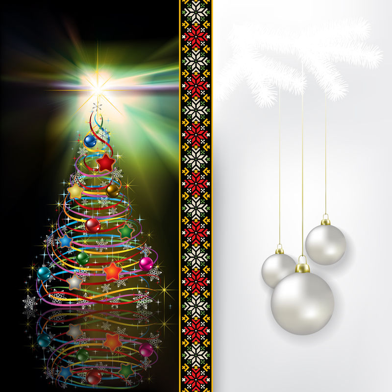 圣诞树与装饰的抽象庆祝问候