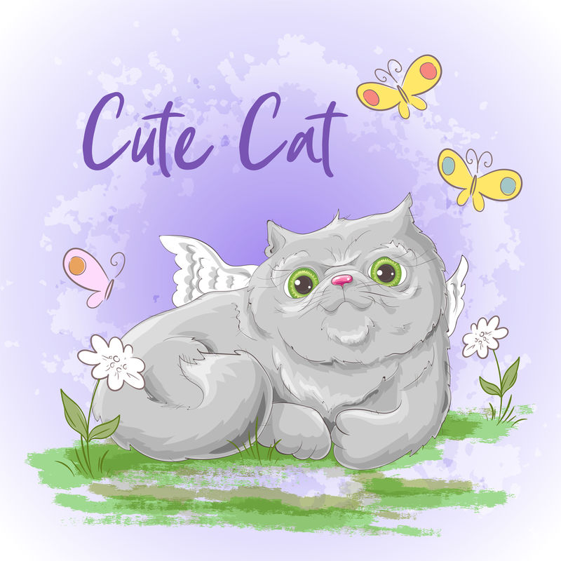 插图明信片可爱的猫印在衣服和儿童房上