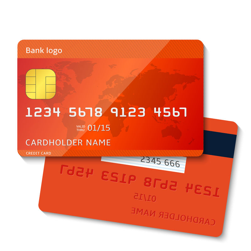 详细的现实的红色信用卡孤立的白色背景-矢量EPS10图示