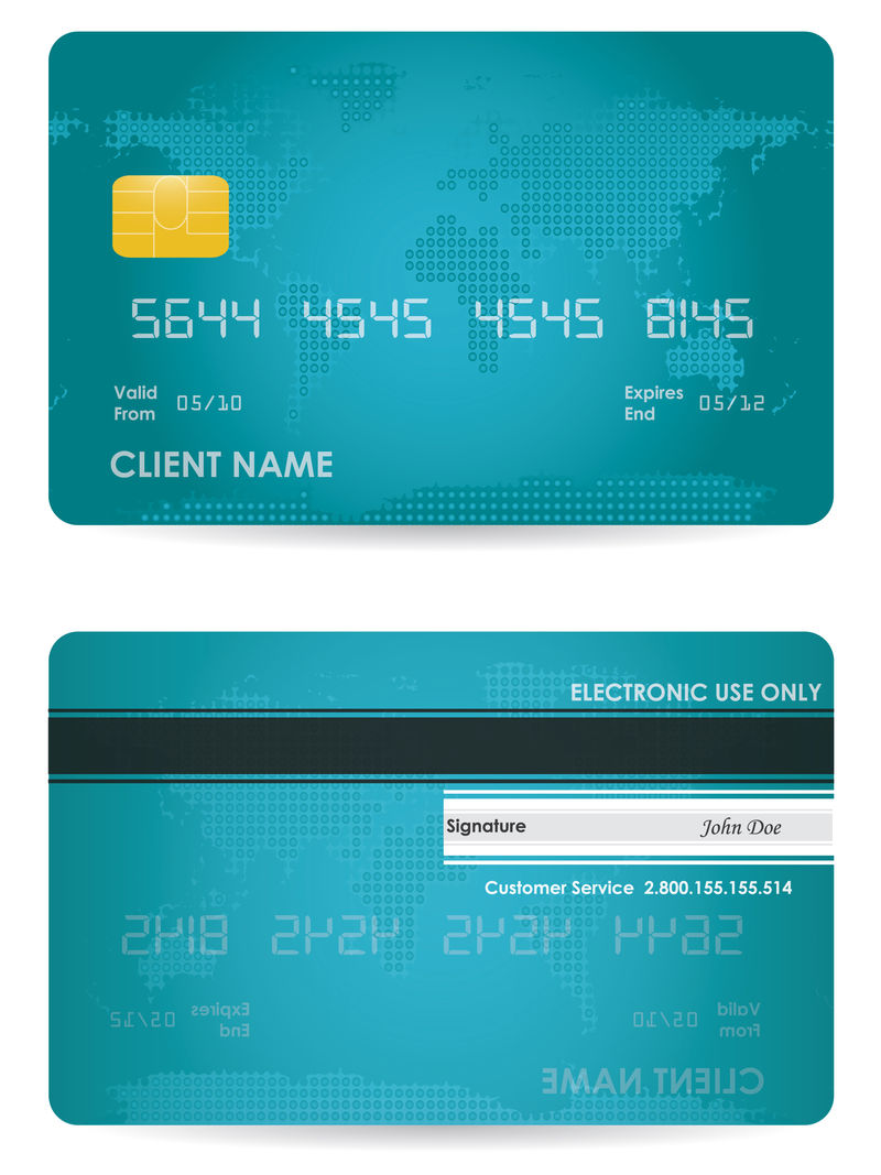 矢量信用卡-正面和背面视图