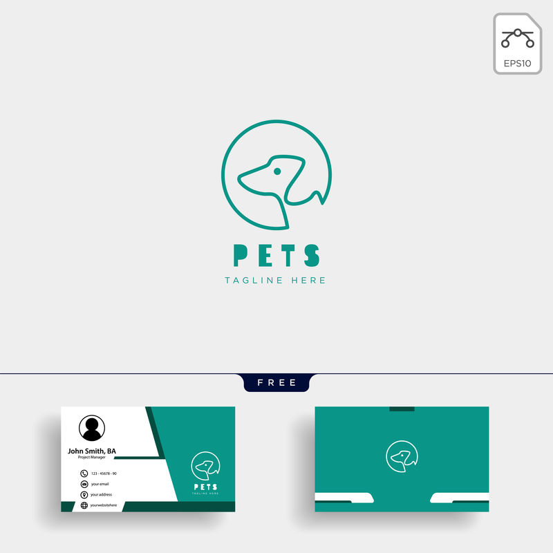 带名片的狗猫宠物护理创意标识模板