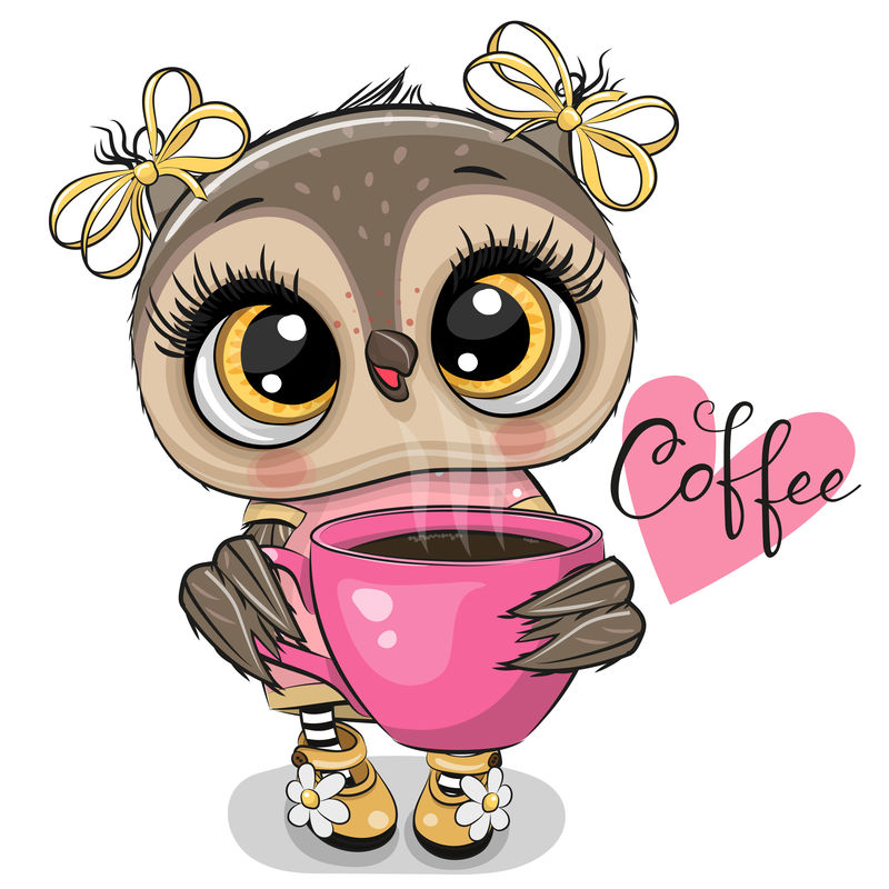 粉红咖啡卡通猫头鹰