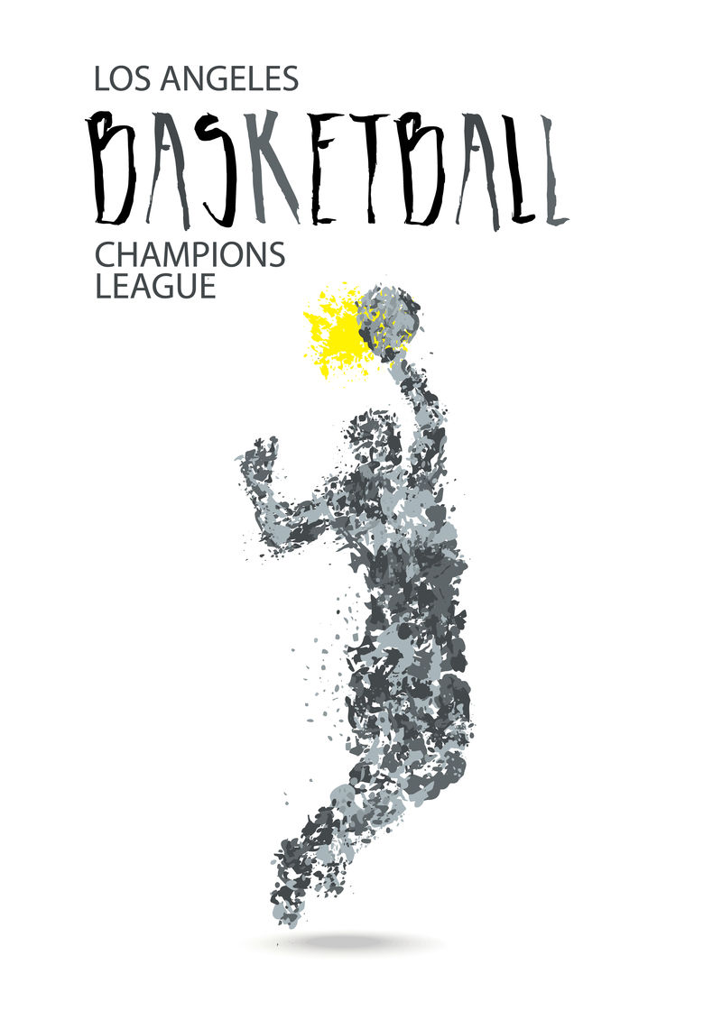 篮球矢量图-体育比赛海报模板-粒子篮球运动员-EPS文件是分层的