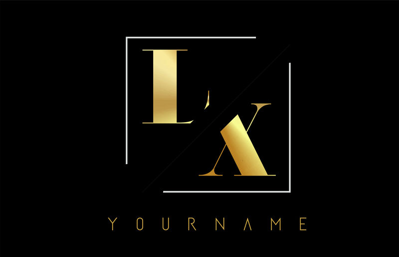 LX金色字母标志，切割交叉设计