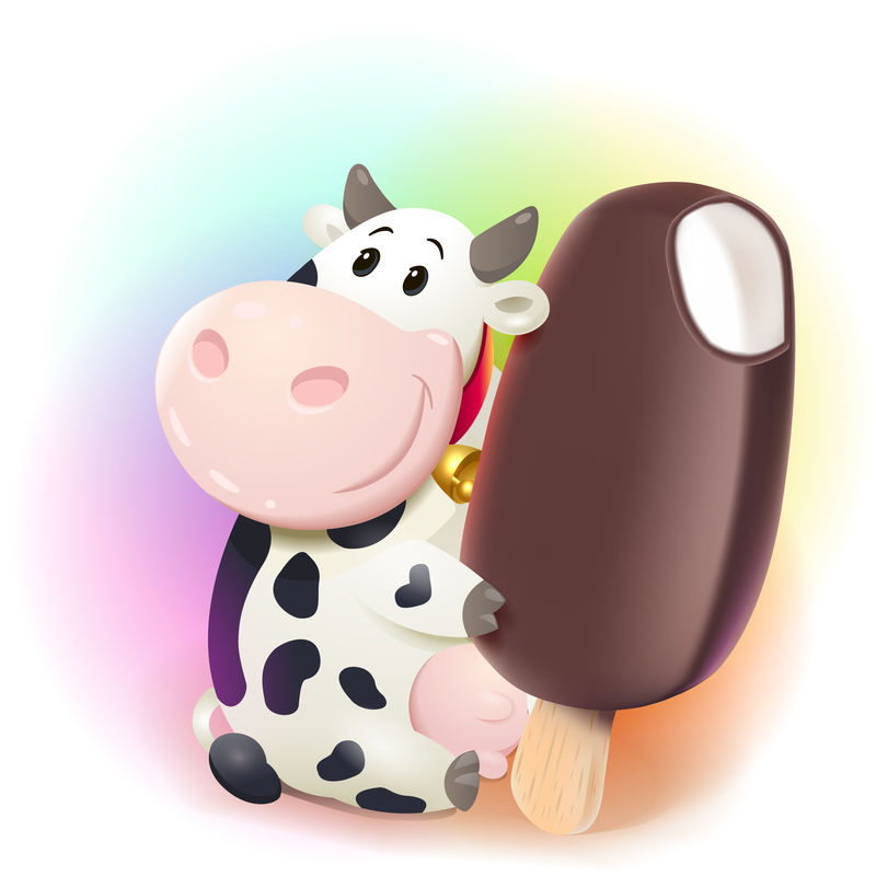 卡通友好奶牛手持冰淇淋巧克力棒-矢量剪贴画插图
