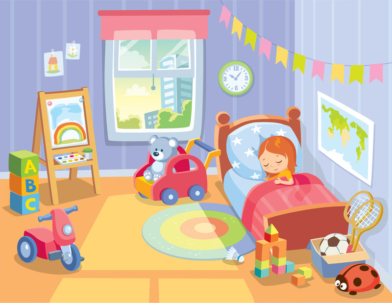 舒适的儿童卧室内装家具和玩具