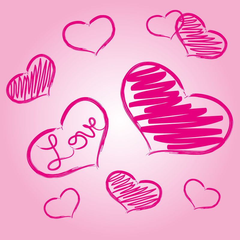 粉红的爱情之心符号格朗奇手绘EPS10