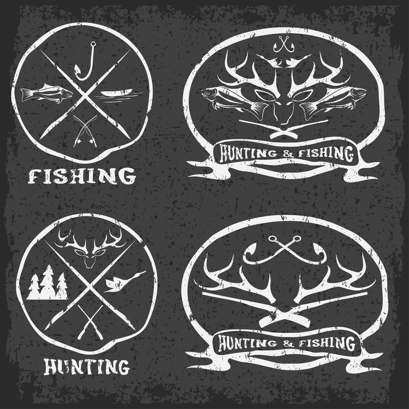 狩猎和钓鱼古董标志套装