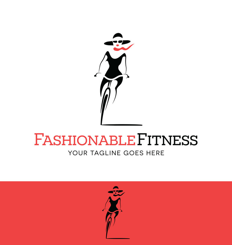 时尚女孩骑自行车的风格化-时尚或健身相关企业的标志-网站