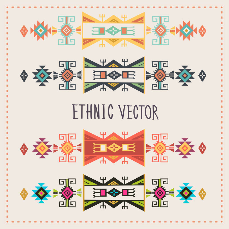 种族向量集-部落向量集-纳瓦霍-斯蒂尔矢量-部落复古装饰品-不同颜色的装饰-装饰用矢量装饰条-部落矢量艺术