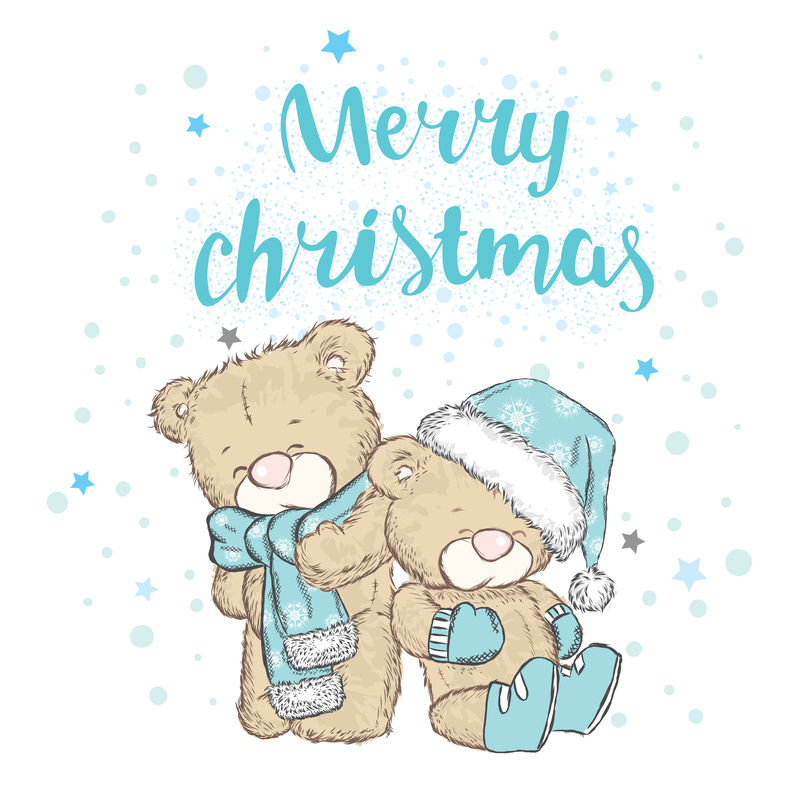 戴着帽子和围巾的可爱熊-卡片或海报的矢量图-印在衣服上-寒假-圣诞节和新年