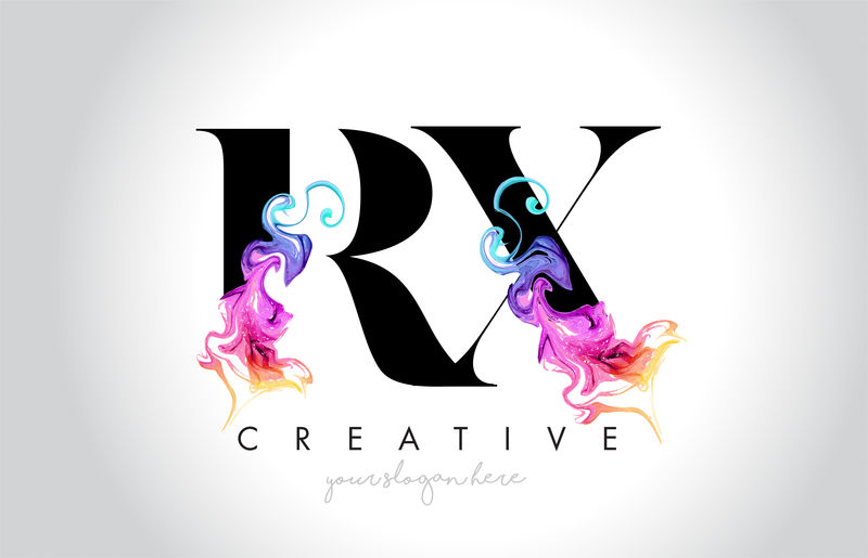 RX充满活力的创意Leter标志设计与彩色烟墨FL