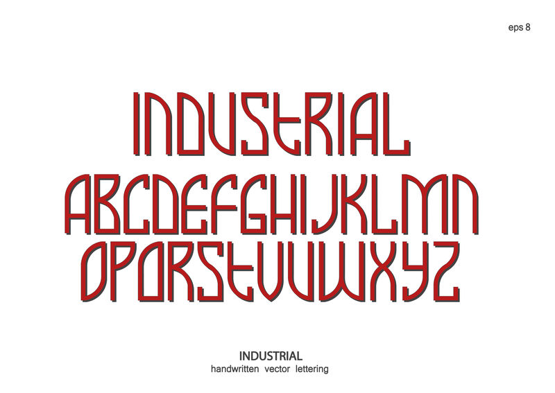 矢量字母集-新艺术风格的大写字母-埃及图形-复古工业-白底带阴影的红色字母