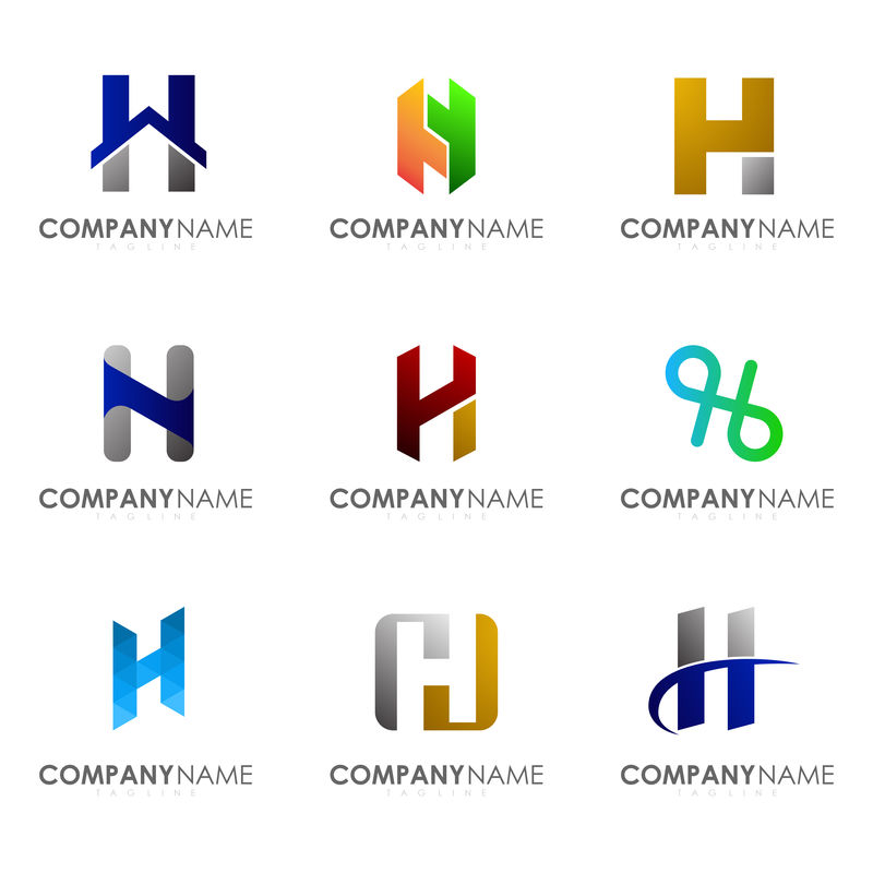 一套现代字母标志设计字母H。