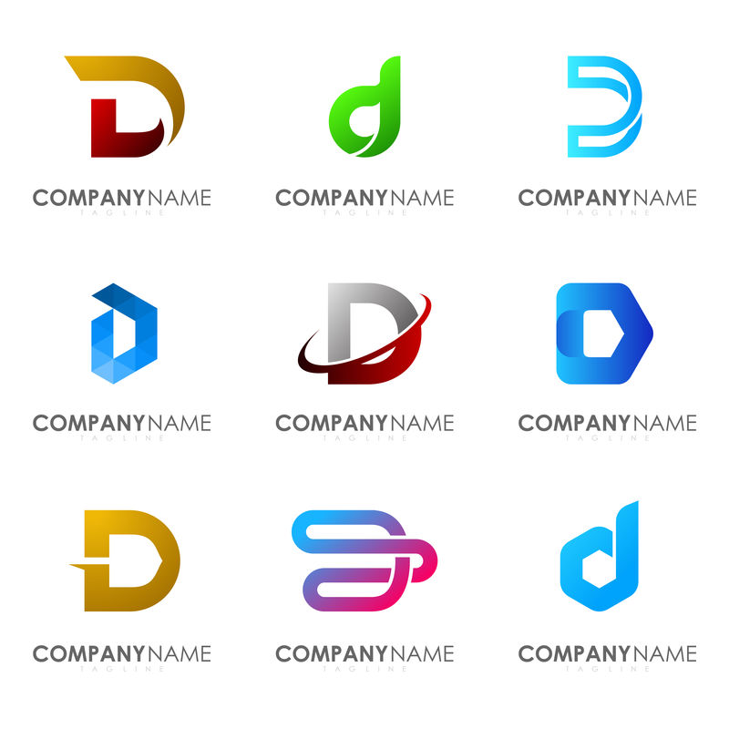 一套现代字母标志设计字母D。