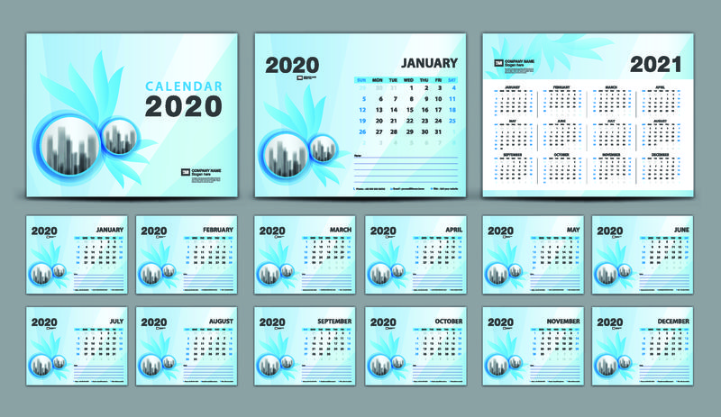 日历2020-2021，设置桌面日历2020模板向量，Cove