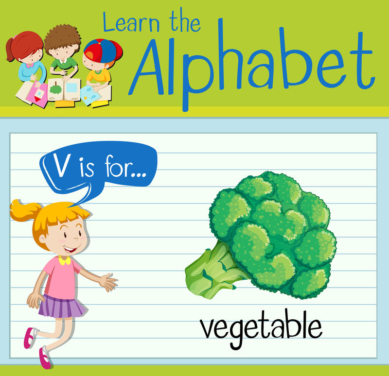 抽认卡字母V代表蔬菜