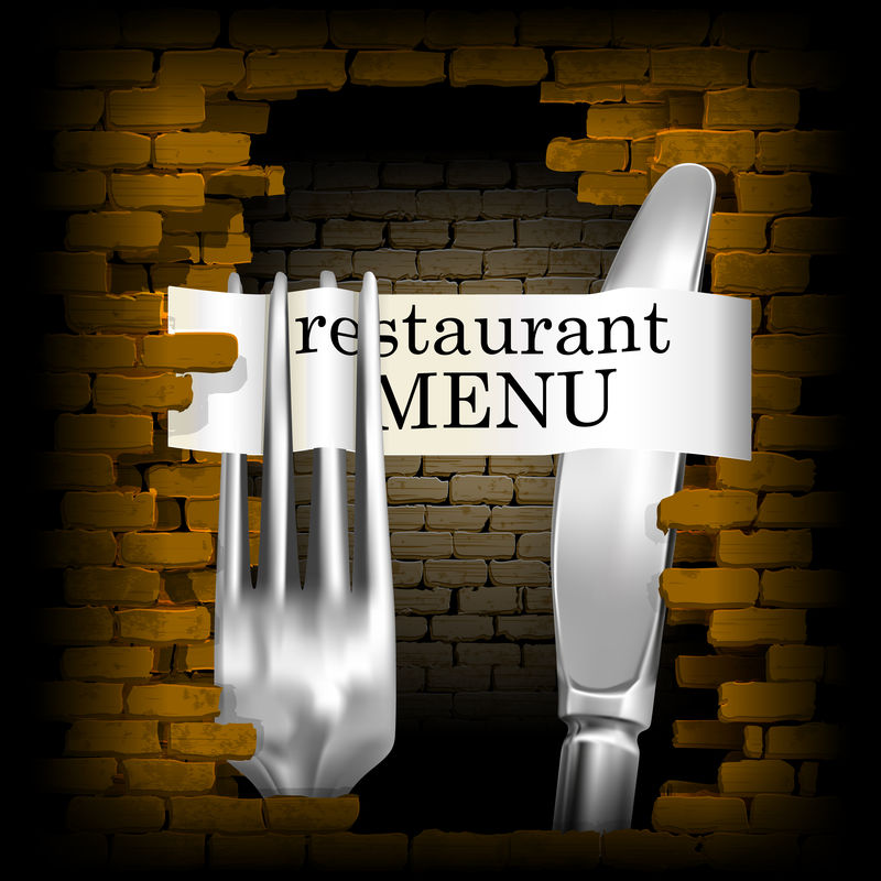 餐厅菜单砖墙刀叉