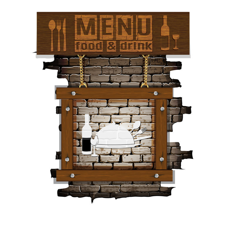 Menu Brick Wall Frame Wooden Boards