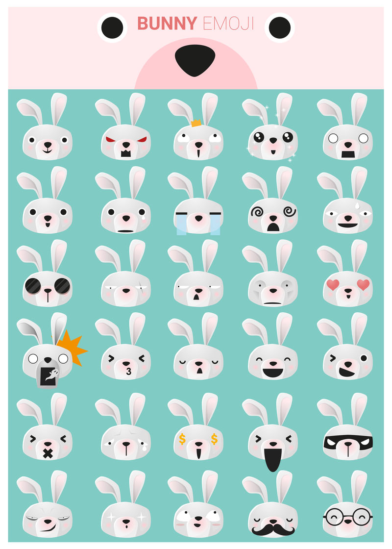 兔子表情图标-矢量-插图