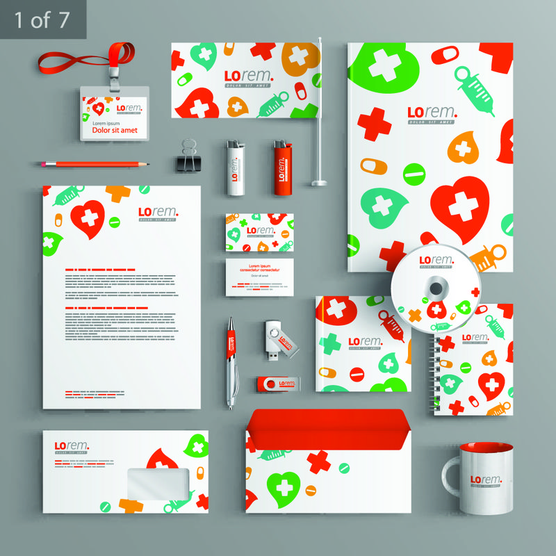 白色文具模板设计-带有彩色医疗元素-商业文件