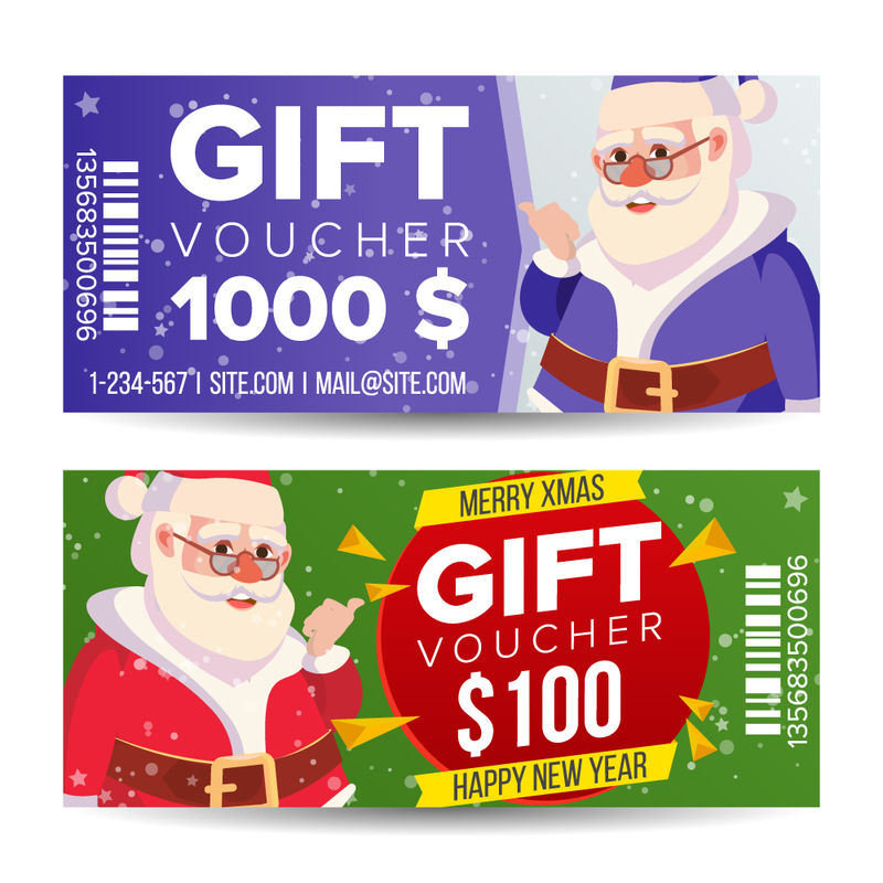 圣诞代金券-横幅-圣诞快乐-圣诞老人和礼物-年终广告-可爱礼品插画