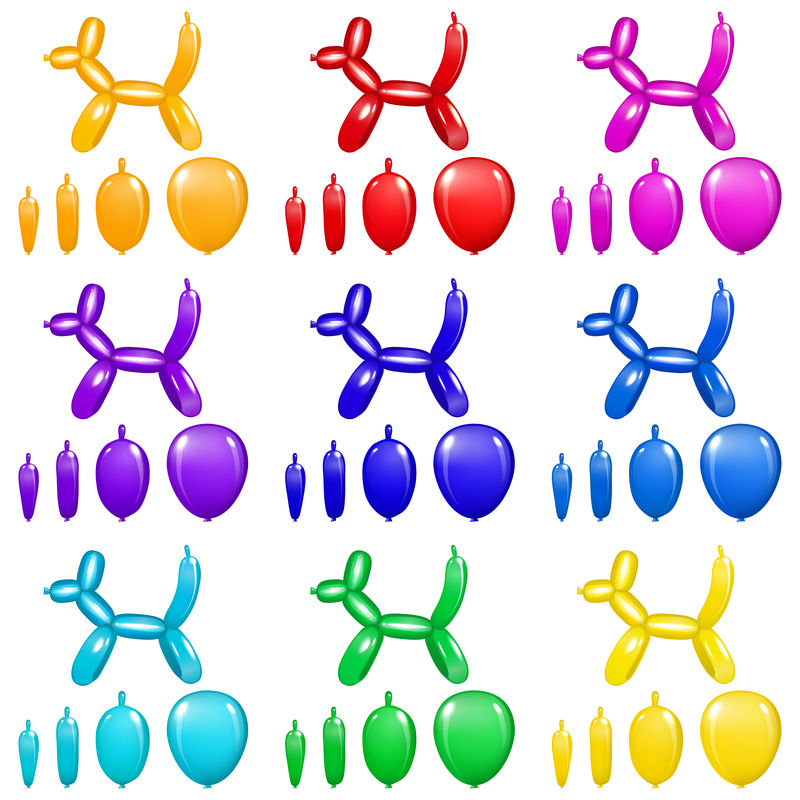 在白色背景色全矢量上设置狗气球艺术