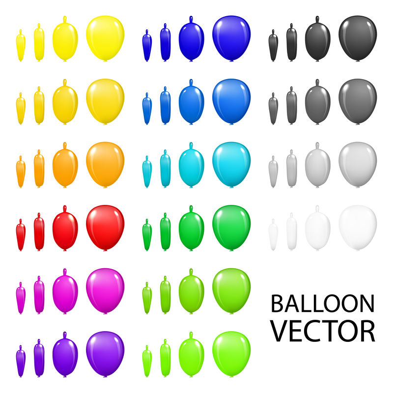 五颜六色的假日气球在白色背景上单独设置特写。纸上手绘三维矢量